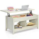 Lift Top Coffee Table with Hidden Storage Compartment and Lower Shelf for Study Room-White