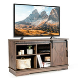 Sliding Barn Door TV Stand with Adjustable Shelf Cabinet-Dark Walnut