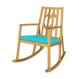 Patio Acacia Wood Rocking Chair Sofa with Armrest and Cushion for Garden and Deck-Turquoise