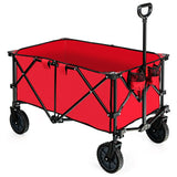 Outdoor Folding Wagon Cart with Adjustable Handle and Universal Wheels-Red