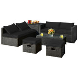 8 Pieces Patio Rattan Storage Table Furniture Set-Black