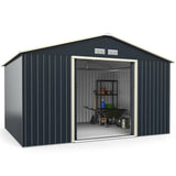 11 x 8 Feet Metal Storage Shed for Garden and Tools with 2 Lockable Sliding Doors-Gray