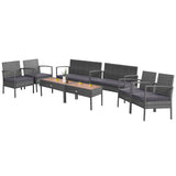 4 Pieces Rattan Patio Conversation Furniture Set with Acacia Wood Tabletop