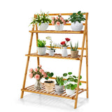 3-Tier Bamboo Foldable Plant Stand with Display Shelf Rack-Natural