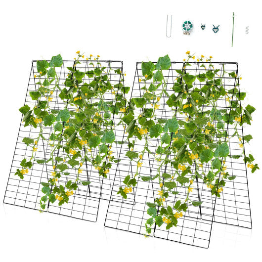 2 Pieces Foldable A-Frame Trellis Plant Supports with Twist Ties-Green