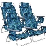 4-Pack 5-Position Outdoor Folding Backpack Beach Reclining Chair with Pillow-Navy