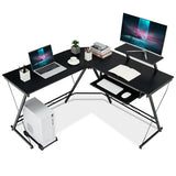 L Shaped Computer Desk Home Office Workstation with Movable Monitor Stand-Black