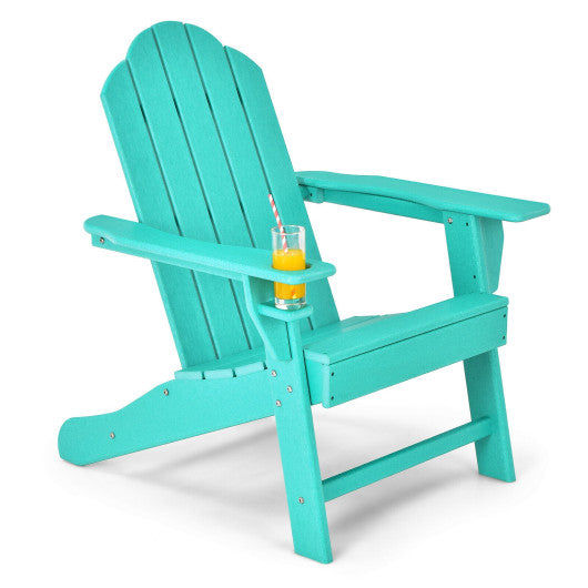 Outdoor Adirondack Chair with Built-in Cup Holder for Backyard Porch-Turquoise