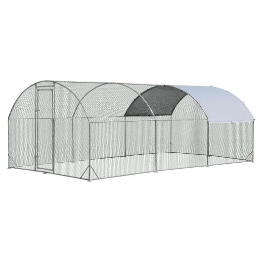 6.2 Feet/12.5 Feet/19 Feet Large Metal Chicken Coop Outdoor Galvanized Dome Cage with Cover-L