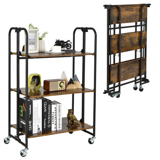 Foldable Rolling Cart with Storage Shelves for Kitchen-3-Tier