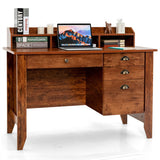 Vintage Computer Desk with Storage Shelves and 4 Drawers-Rustic Brown