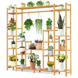 9-Tier Bamboo Plant Stand with Hanging Rack