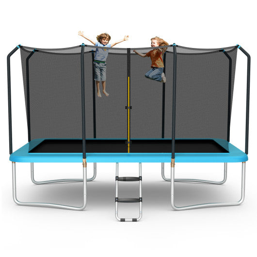 8 x 14 Feet Rectangular Recreational Trampoline with Safety Enclosure Net and Ladder-Blue