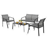 4 Pieces Patio Furniture Set with Armrest Loveseat Sofas and Glass Table Deck-Gray