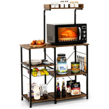 4-tier Kitchen Baker's Rack with Basket and 5 Hooks-Rustic Brown