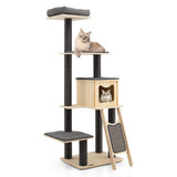 5-Tier Modern Wood Cat Tower with Washable Cushions-Gray