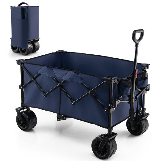 Folding Utility Garden Cart with Wide Wheels and Adjustable Handle-Blue