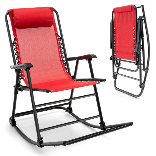 Outdoor Patio Camping Lightweight Folding Rocking Chair with Footrest -Red