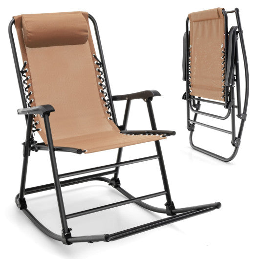 Outdoor Patio Camping Lightweight Folding Rocking Chair with Footrest -Beige