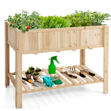 47 Inch Wooden Raised Garden Bed with Bottom Shelf and Bed Liner