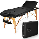 3 Fold Portable Adjustable Massage Table with Carry Case-Black
