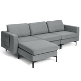 Modular 3-Seat L-shaped Sectional Sofa with Reversible Chaise and 2 USB Ports-Dark Gray