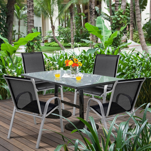 4 Pieces Stackable Patio Dining Chairs Set with Armrest-Black