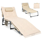 4-Fold Oversize Padded Folding Lounge Chair with Removable Soft Mattress-Beige