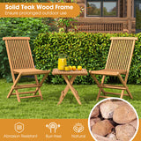 Set of 2 Indonesia Teak Patio Folding Chairs with High Back and Slatted Seat