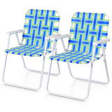 2 Pieces Folding Beach Chair Camping Lawn Webbing Chair-Blue