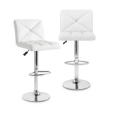 PU Leather Upholstered Bar Stools Set of 2 with Back and Adjustable Height-White