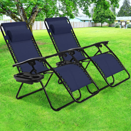 2 Pieces Folding Lounge Chair with Zero Gravity-Navy