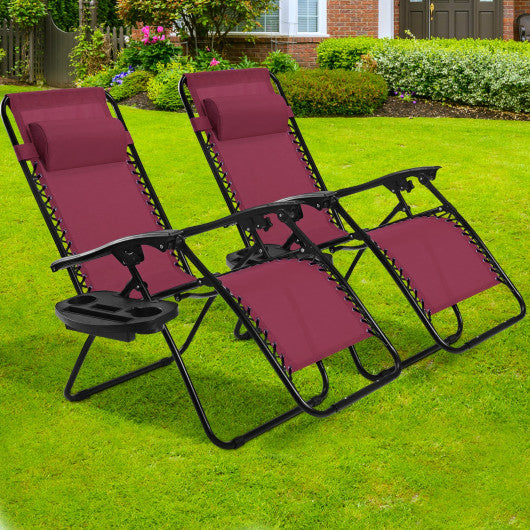 2 Pieces Folding Lounge Chair with Zero Gravity-Dark Red