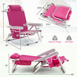 1 Piece Foldable Backpack Beach Chair with Cup Holder and Storage Pockets for Outdoor-Pink