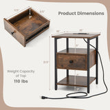 1/2 Pieces 3-Tier Nightstand with Charging Station and Drawer-1 Piece