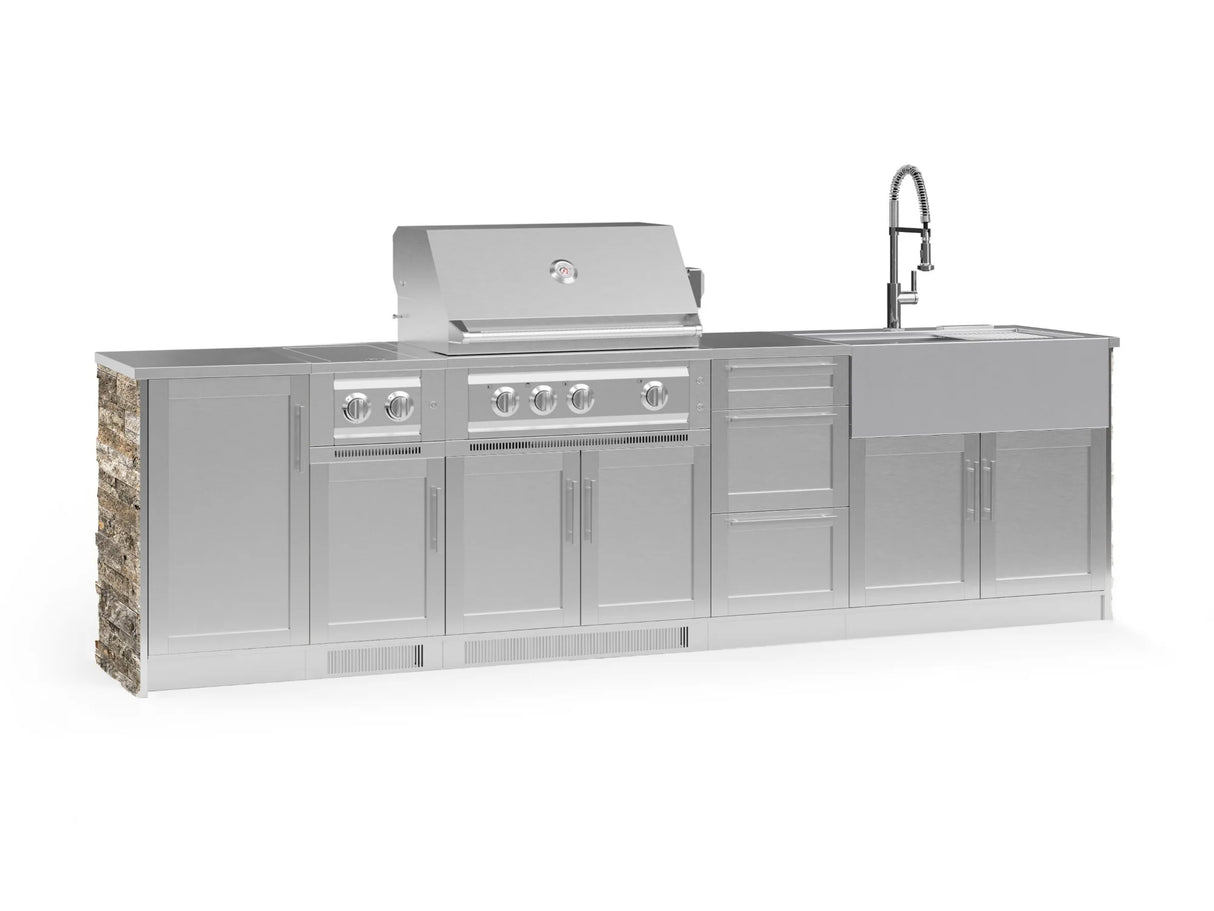 Outdoor Kitchen Signature Series 10 Piece Cabinet Set with 1 Door, Dual Side Burner, 3 Drawer, Sink, Grill and Grill Cabinet