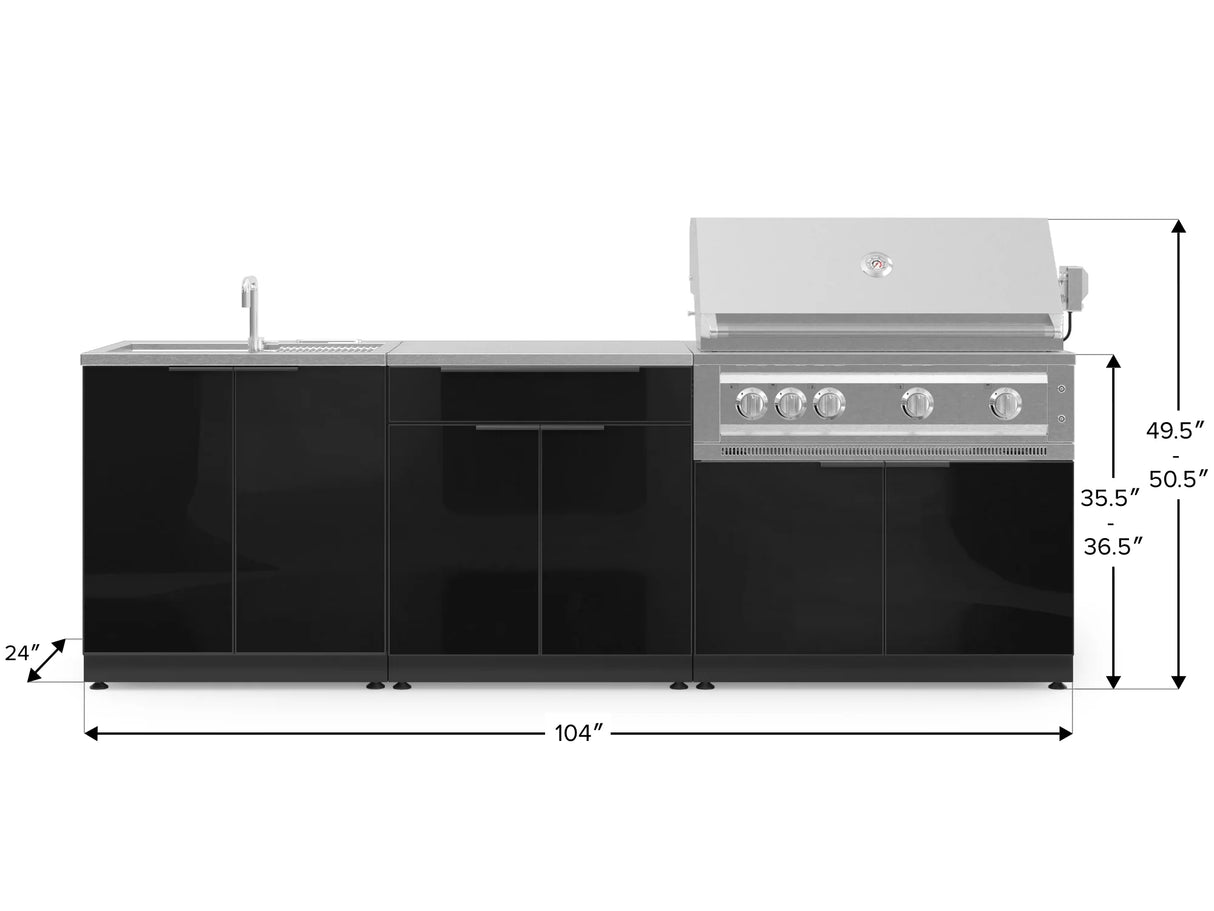 Outdoor Kitchen Aluminum 5 Piece Cabinet Set with Bar, Sink, Grill Cabinet, Platinum Grill, and Countertop