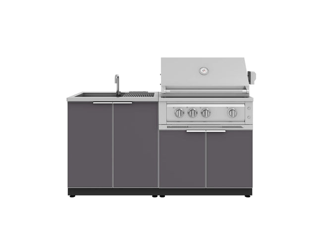 Outdoor Kitchen Aluminum 3 Piece Cabinet Set with Sink, Grill Cabinet and Platinum Grill