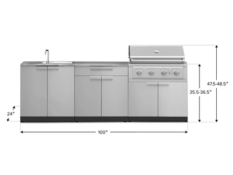 Outdoor Kitchen Stainless-Steel 5 Piece Cabinet Set with Bar, Sink, Grill Cabinet, Performance Grill, and Countertop