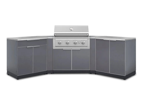 Outdoor Kitchen Aluminum 7 Piece Cabinet Set with 2 Door, Bar, Corner, Grill Cabinet, Performance Grill, and Countertops