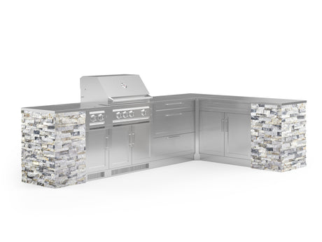 Outdoor Kitchen Signature Series 11 Piece L Shaped Cabinet Set with 3 Drawer, Bar, Dual Side Burner, Grill and Grill Cabinet