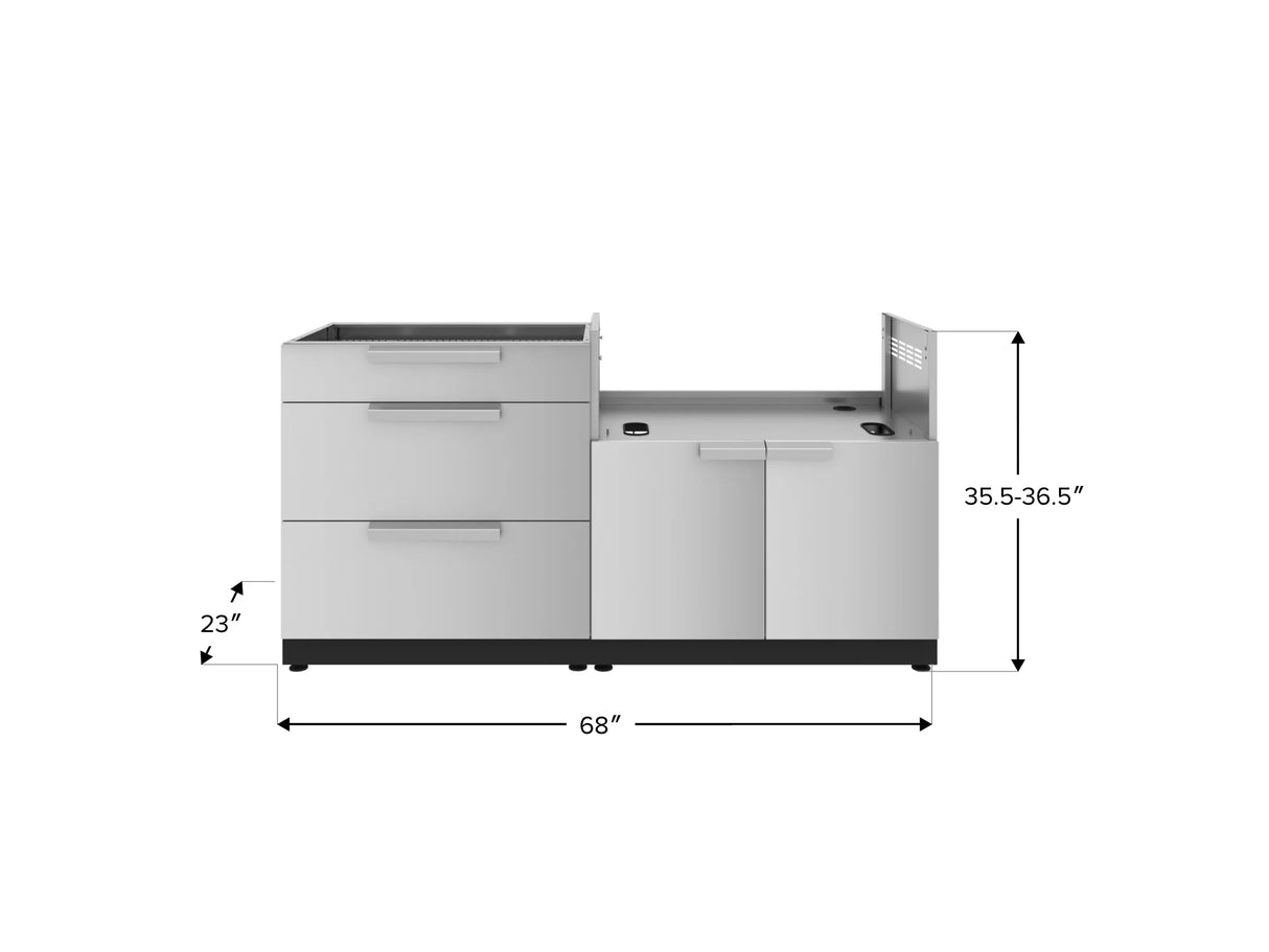 Outdoor Kitchen Stainless-Steel 2 Piece Cabinet Set with 3 Drawer and Grill Cabinet