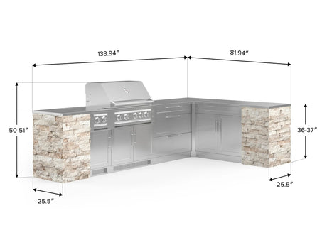 Outdoor Kitchen Signature Series 11 Piece L Shaped Cabinet Set with 3 Drawer, Bar, Dual Side Burner, Grill and Grill Cabinet