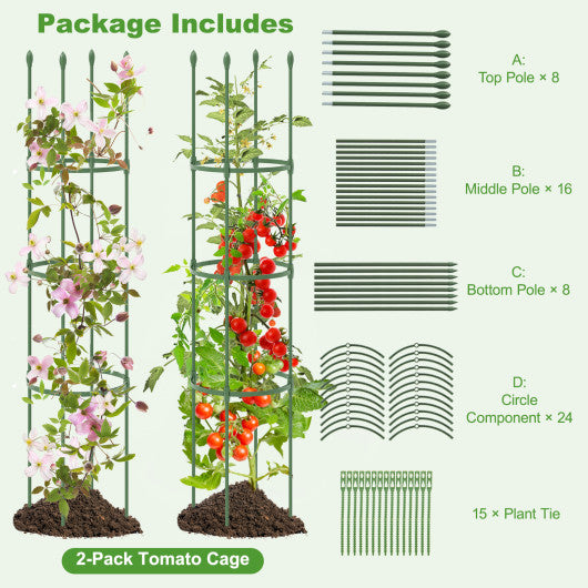 2-Pack Garden Trellis Tomato Cage with Adjustable Height-Green