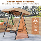 2-Person Outdoor Porch Swing with A-Shaped Metal Stand and Adjustable Canopy-Beige