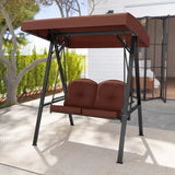 2-Person Outdoor Porch Swing with A-Shaped Metal Stand and Adjustable Canopy-Brown