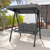 2-Person Outdoor Porch Swing with A-Shaped Metal Stand and Adjustable Canopy-Gray