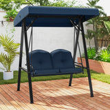 2-Person Outdoor Porch Swing with A-Shaped Metal Stand and Adjustable Canopy-Navy