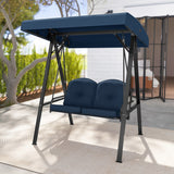 2-Person Outdoor Porch Swing with A-Shaped Metal Stand and Adjustable Canopy-Navy