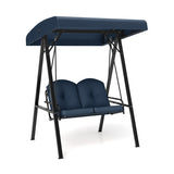 2-Person Outdoor Porch Swing with A-Shaped Metal Stand and Adjustable Canopy-Navy